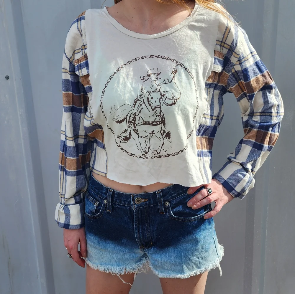 Cowboy Cropped Flannel Rework - Picture 1 of 6